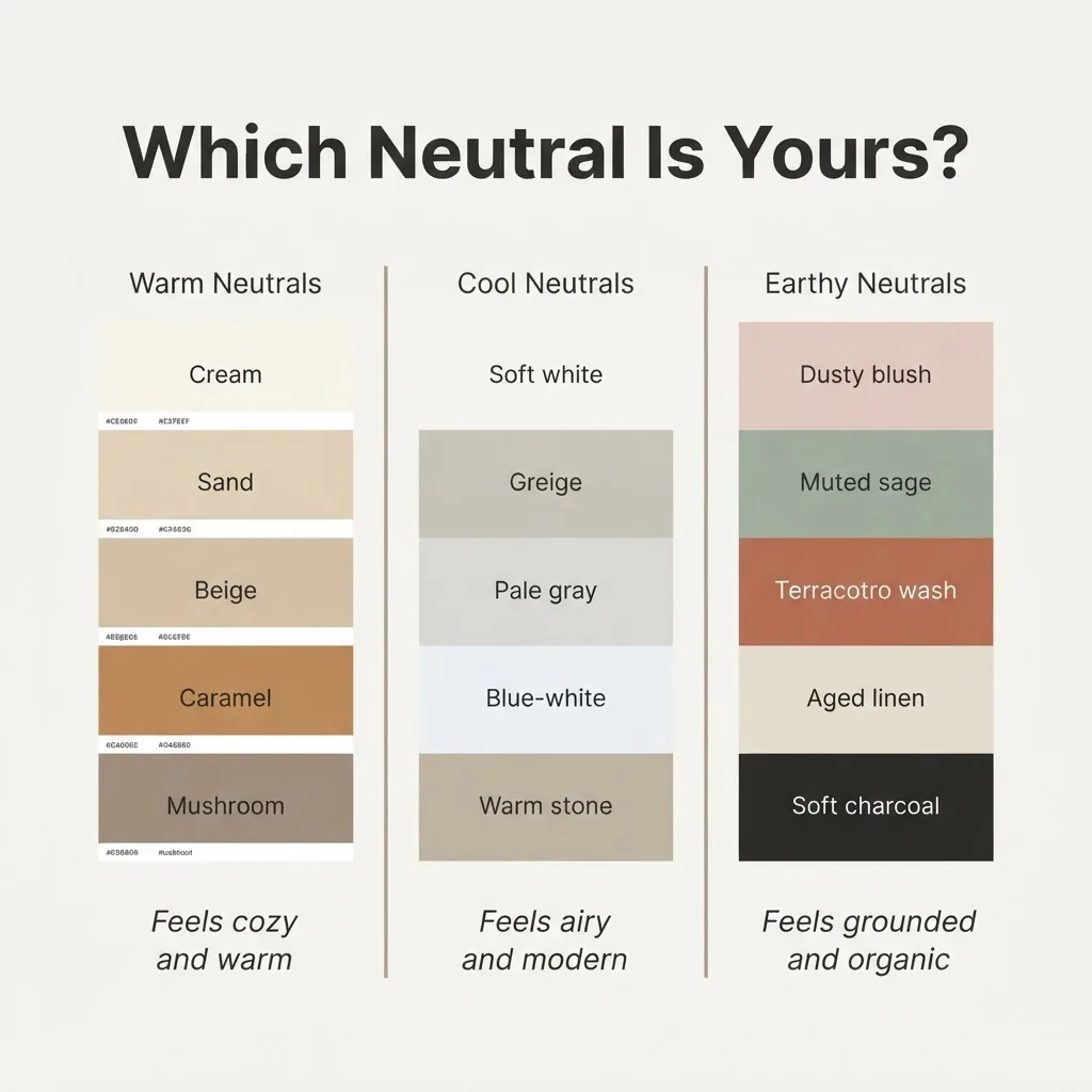Infographic showing warm, cool, and earthy neutral color palettes for canvas wall art decor